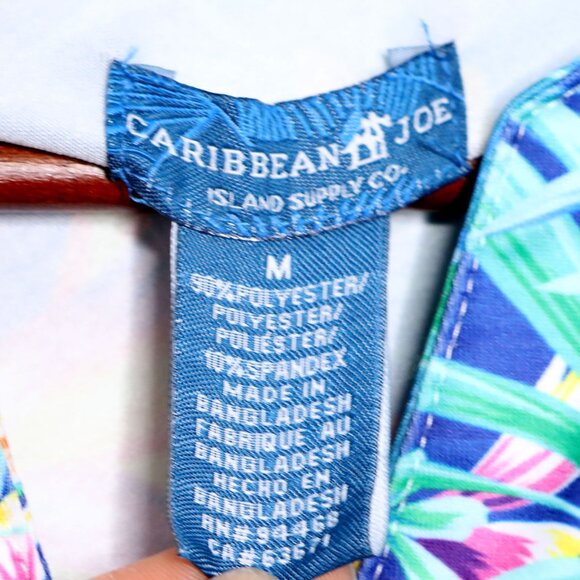 Caribbean Joe Tropical Floral Stretch Shift Dress Sleeveless Resort Beach Blue - Picture 5 of 12